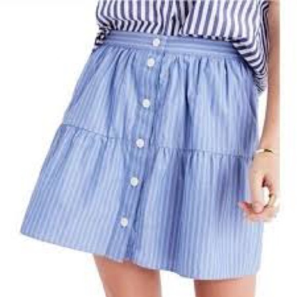 Madewell Bistro Stripe Button Skirt Blue and White Size XS - Picture 1 of 6
